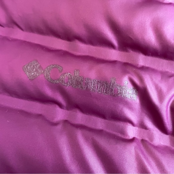 Columbia Girls Plum Purple Puffer Jacket Size 14/16 Zip Up Hooded Duck Down Coat - Picture 3 of 6